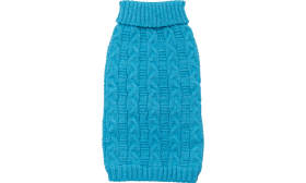 Koirien Lämmin Puuvillainen Villapaita Sininen puuvillaneule koiralle, palmikkokuvio, laadukasta puuvillamateriaalia.