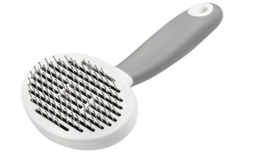 Itsepuhdistuva piikkiharja koirille ja kissoille hienoilla metallipiikeillä ja ergonomisella kahvalla, poistaa takkuja.