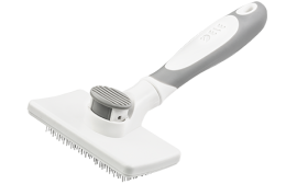 Itsepuhdistava Koiran Karstaharja Itsepuhdistuva slicker-harja koirille ja kissoille vetoketjullisilla harjaksilla, helposti karvojen poistoon napilla.