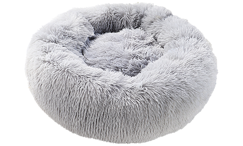 Ylellinen Pehmeä Koiran Peti Luksuspehmeä pyöreä koiran peti harmaana, korkealaatuinen pehmeä materiaali, deluxe-mukavuus ja elegantti muotoilu.