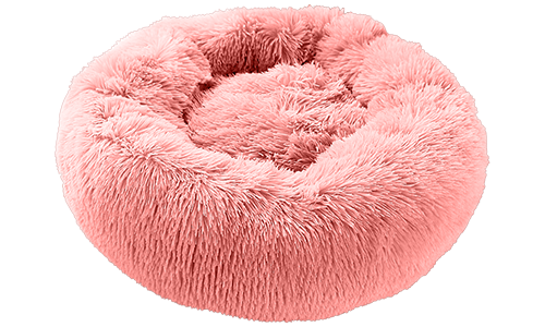 Luksuspehmeä pyöreä koiran peti vaaleanpunaisena, korkealaatuinen pehmeä materiaali, deluxe-mukavuus ja elegantti muotoilu.