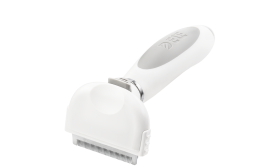 Koiran ja kissan irtokarvanpoistaja Pieni valkoinen karvanpoistoharja koirille hienoilla metallihampailla ja ergonomisella kahvalla, vähentää karvaa.