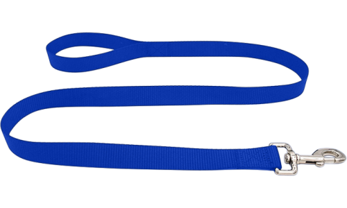 Sininen nylonhihna 120cm, helppo puhdistaa, turvallinen hopealukolla, täydentää nimilaatta koiralle.