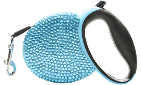 Ylellinen Sisäänvedettävä Koiran Talutushihna Sininen ylellinen kelautuva talutushihna, musta kahva, sinisillä strassikivillä, jatkuu jopa 3 metriin.