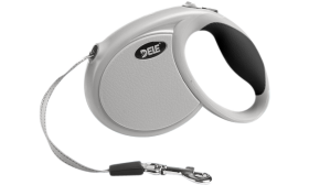 Sisäänvedettävä Koiran Talutushihna Harmaa sisäänvedettävä talutushihna koiralle, ergonominen musta kahva, pehmeä ote ja metalliklipsi turvalliseen kiinnitykseen