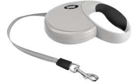 Sisäänvedettävä Koiran Talutushihna Harmaa sisäänvedettävä koiran talutushihna, jossa ergonominen musta kahva ja mukava, pehmeä ote pitkille kävelylenkeille