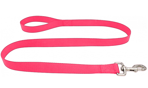Pinkki nylonhihna 120cm, helppo puhdistaa, turvallinen hopealukolla, täydentää nimilaatta koiralle.