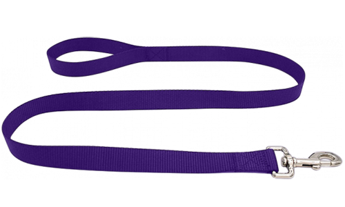 Violetti nylonhihna 120cm, helppo puhdistaa, turvallinen hopealukolla, täydentää nimilaatta koiralle.